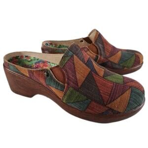 Alegria Sereniti Leather Clogs Womens 38 US 8/8.5 Patchwork Print Slip On Shoes